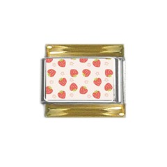 Strawberries Pattern Design Gold Trim Italian Charm (9mm)