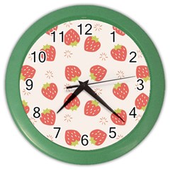 Strawberries Pattern Design Color Wall Clock by Wegoenart