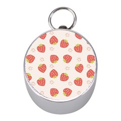 Strawberries Pattern Design Mini Silver Compasses by Wegoenart