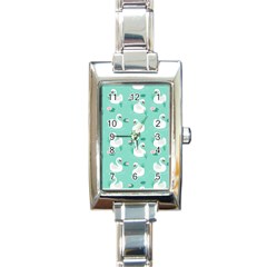 Elegant Swan Seamless Pattern Rectangle Italian Charm Watch by Wegoenart