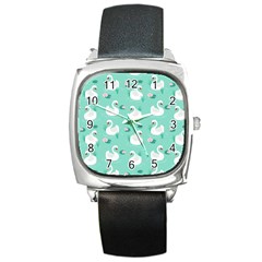 Elegant Swan Seamless Pattern Square Metal Watch by Wegoenart