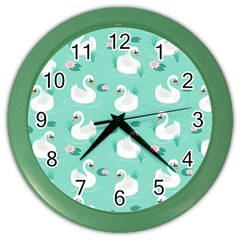 Elegant Swan Seamless Pattern Color Wall Clock by Wegoenart