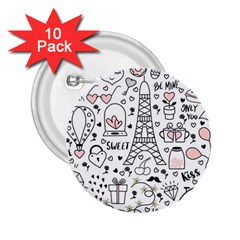 Big Collection With Hand Drawn Object Valentine Day 2 25  Buttons (10 Pack)  by Wegoenart