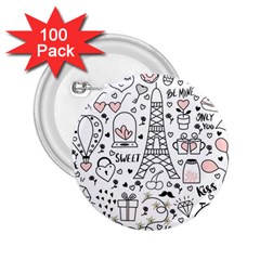 Big Collection With Hand Drawn Object Valentine Day 2 25  Buttons (100 Pack)  by Wegoenart