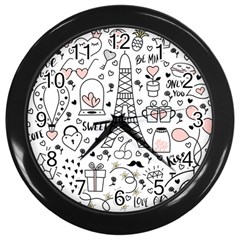 Big Collection With Hand Drawn Object Valentine Day Wall Clock (black) by Wegoenart