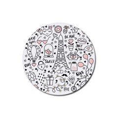 Big Collection With Hand Drawn Object Valentine Day Rubber Round Coaster (4 Pack) by Wegoenart