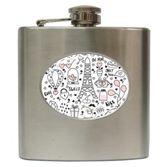 Big Collection With Hand Drawn Object Valentine Day Hip Flask (6 Oz) by Wegoenart