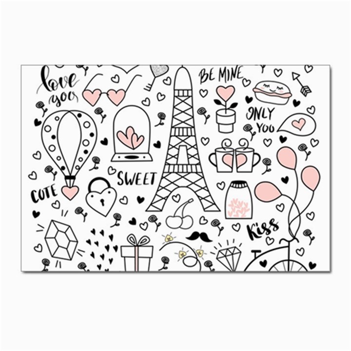 Big Collection With Hand Drawn Object Valentine Day Postcard 4 x 6  (Pkg of 10)