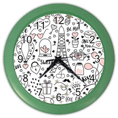 Big Collection With Hand Drawn Object Valentine Day Color Wall Clock by Wegoenart