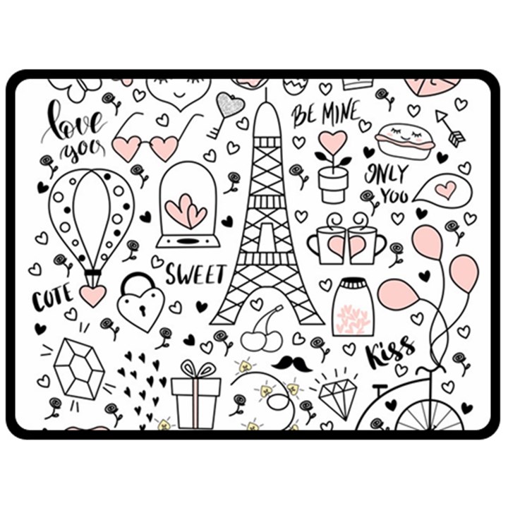 Big Collection With Hand Drawn Object Valentine Day Fleece Blanket (Large) 