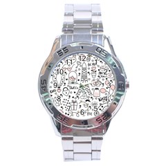 Big Collection With Hand Drawn Object Valentine Day Stainless Steel Analogue Watch by Wegoenart