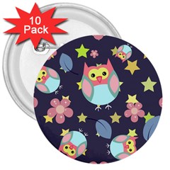 Owl Star Pattern Background 3  Buttons (10 Pack)  by Wegoenart