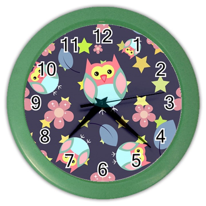 Owl Star Pattern Background Color Wall Clock