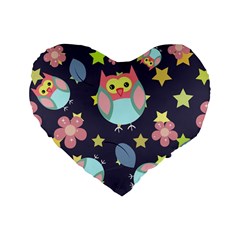 Owl Star Pattern Background Standard 16  Premium Heart Shape Cushions by Wegoenart