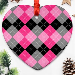 Seamless Argyle Pattern Heart Ornament (two Sides) by Wegoenart