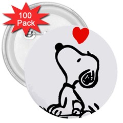 Snoopy Love 3  Buttons (100 Pack)  by Jancukart