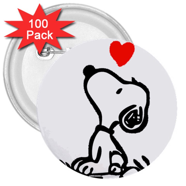 Snoopy Love 3  Buttons (100 pack) 