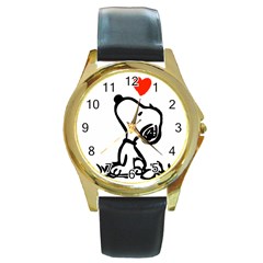 Snoopy Love Round Gold Metal Watch by Jancukart