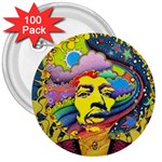 Psychedelic Rock Jimi Hendrix 3  Buttons (100 pack)  Front