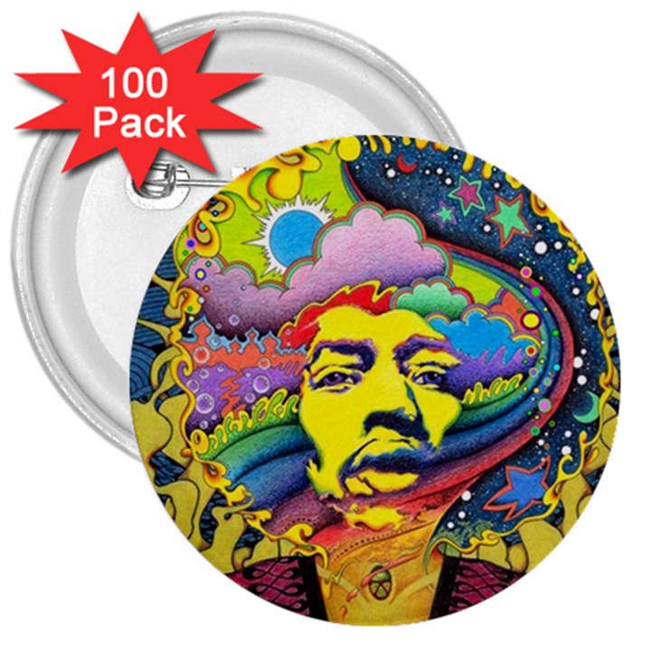 Psychedelic Rock Jimi Hendrix 3  Buttons (100 pack) 