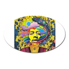 Psychedelic Rock Jimi Hendrix Oval Magnet by Jancukart