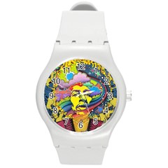 Psychedelic Rock Jimi Hendrix Round Plastic Sport Watch (m) by Jancukart