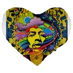 Psychedelic Rock Jimi Hendrix Large 19  Premium Heart Shape Cushions Front