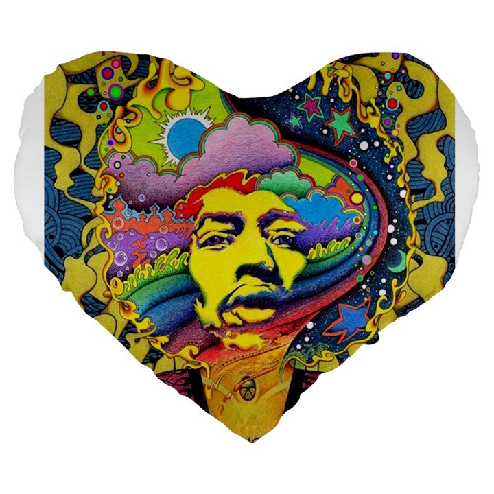 Psychedelic Rock Jimi Hendrix Large 19  Premium Heart Shape Cushions