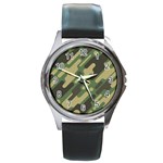 Camouflage Pattern Background Round Metal Watch Front