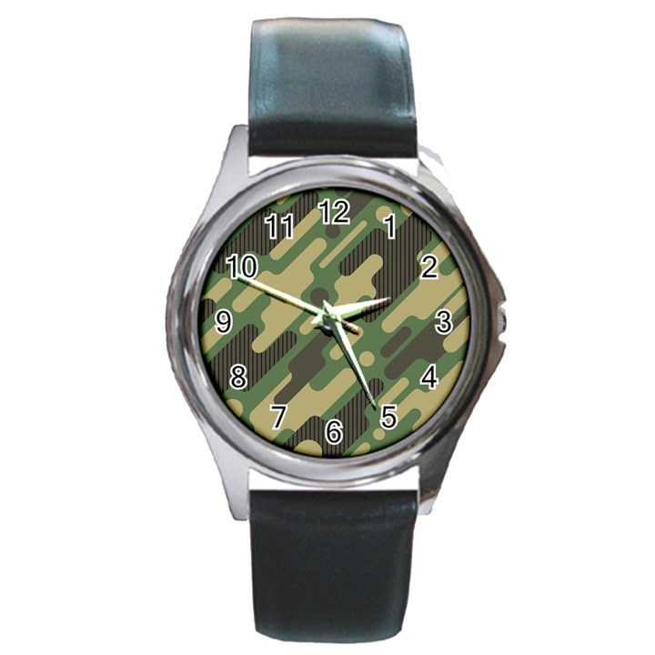 Camouflage Pattern Background Round Metal Watch