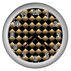 Golden Chess Board Background Wall Clock (silver) by Wegoenart