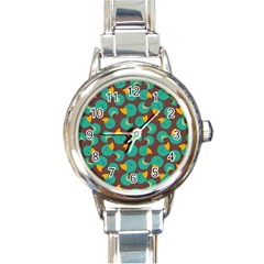 Vector-illustration-seamless-pattern-with-cartoon-duck Round Italian Charm Watch by Wegoenart