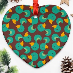 Vector-illustration-seamless-pattern-with-cartoon-duck Heart Ornament (two Sides) by Wegoenart