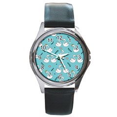 Elegant Swan Pattern Design Round Metal Watch by Wegoenart