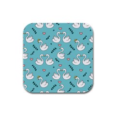 Elegant Swan Pattern Design Rubber Square Coaster (4 Pack) by Wegoenart