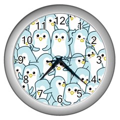 Penguin Pattern Wall Clock (silver) by Wegoenart