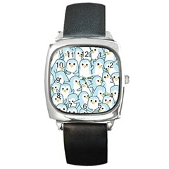 Penguin Pattern Square Metal Watch by Wegoenart