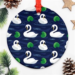 Swan Pattern Elegant Design Round Ornament (two Sides) by Wegoenart