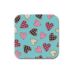 Seamless-pattern-with-heart-shaped-cookies-with-sugar-icing Rubber Square Coaster (4 Pack) by Wegoenart