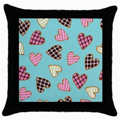 Seamless-pattern-with-heart-shaped-cookies-with-sugar-icing Throw Pillow Case (black) by Wegoenart