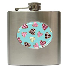 Seamless-pattern-with-heart-shaped-cookies-with-sugar-icing Hip Flask (6 Oz) by Wegoenart