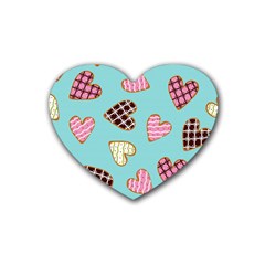 Seamless-pattern-with-heart-shaped-cookies-with-sugar-icing Rubber Heart Coaster (4 Pack) by Wegoenart