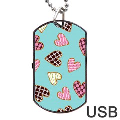 Seamless-pattern-with-heart-shaped-cookies-with-sugar-icing Dog Tag Usb Flash (two Sides) by Wegoenart