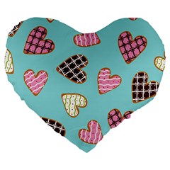 Seamless-pattern-with-heart-shaped-cookies-with-sugar-icing Large 19  Premium Heart Shape Cushions by Wegoenart