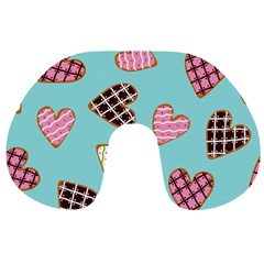 Seamless-pattern-with-heart-shaped-cookies-with-sugar-icing Travel Neck Pillow by Wegoenart