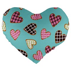 Seamless-pattern-with-heart-shaped-cookies-with-sugar-icing Large 19  Premium Flano Heart Shape Cushions by Wegoenart