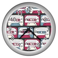 Music Symbol Rock Seamless Pattern Wall Clock (silver) by Wegoenart