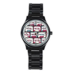 Music Symbol Rock Seamless Pattern Stainless Steel Round Watch by Wegoenart