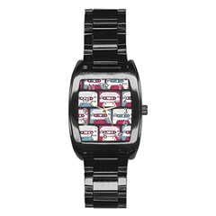 Music Symbol Rock Seamless Pattern Stainless Steel Barrel Watch by Wegoenart