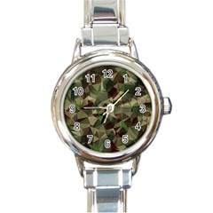 Abstract-vector-military-camouflage-background Round Italian Charm Watch by Wegoenart